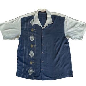 Tommy Bahama Shirt Mens XL Gray Tan Silk Diamond Argyle Martini Button Up